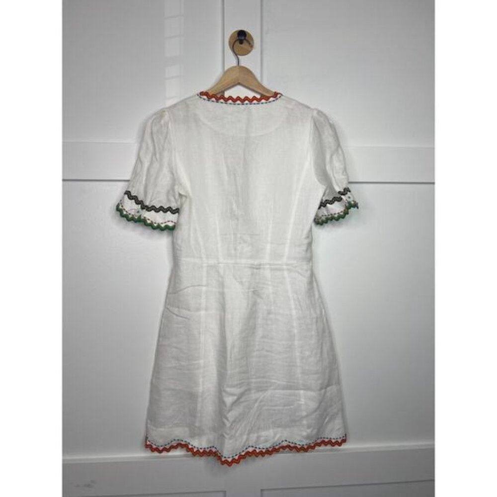 NEW Saloni Marlee Embroidered Scallop-Edge Embroidered Linen Dress White Size: 4 - Picture 7 of 8